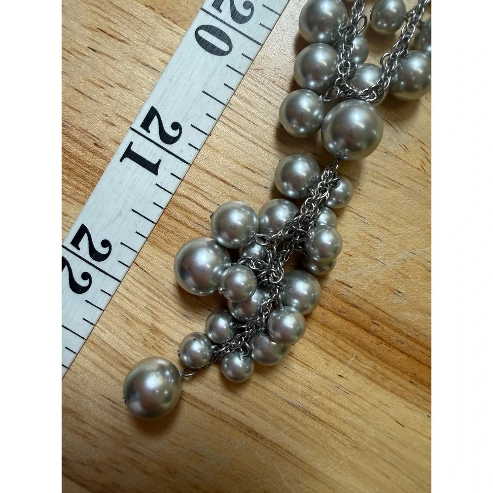 Pearlcore Mob Wife Glam Statement Y Lariat Cluster Faux Pearl Necklace Silver